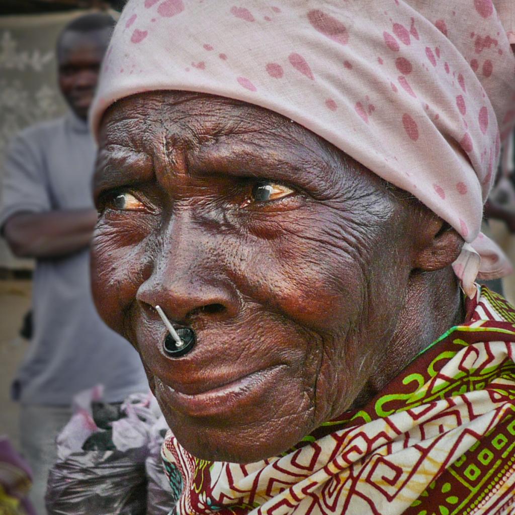 Makonde woman with tatoo and labret in tanzania