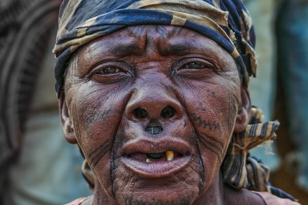 Makonde woman with traditional tattoo in tanzania