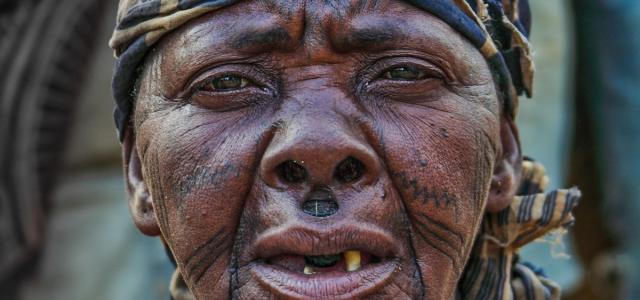 Makonde woman with traditional tattoo in tanzania