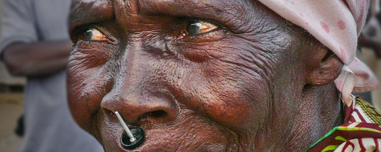 Makonde woman with tatoo and labret in tanzania