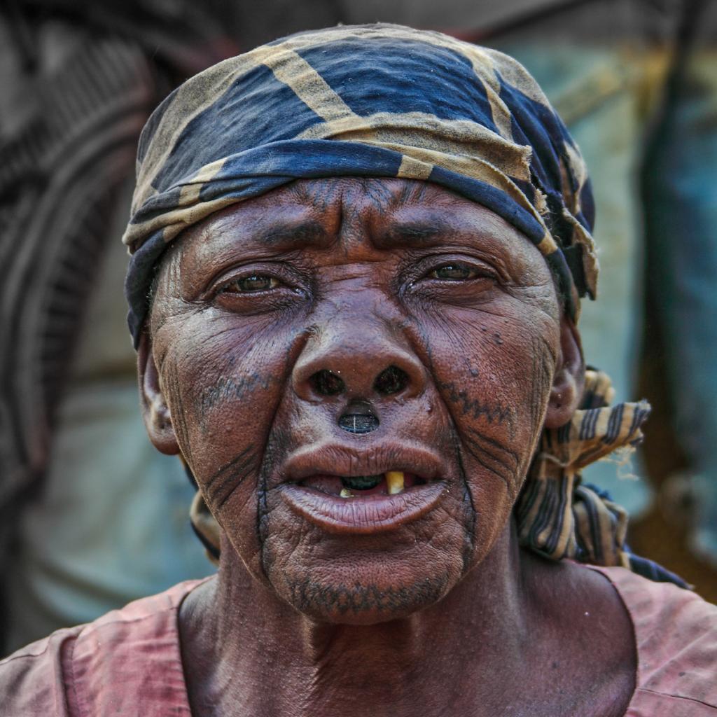 Makonde woman with traditional tattoo in tanzania